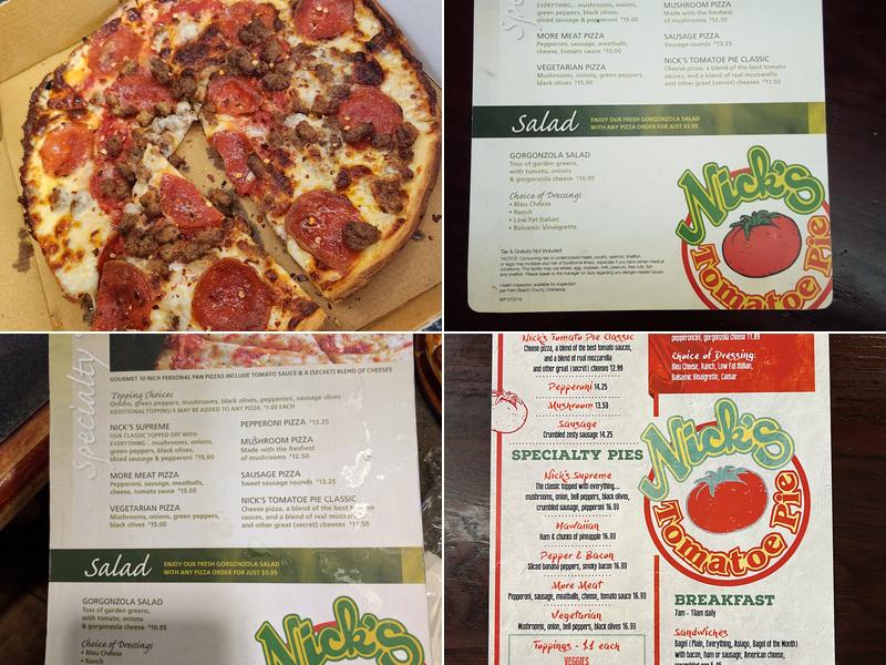Nick's Tomato Pie Menu