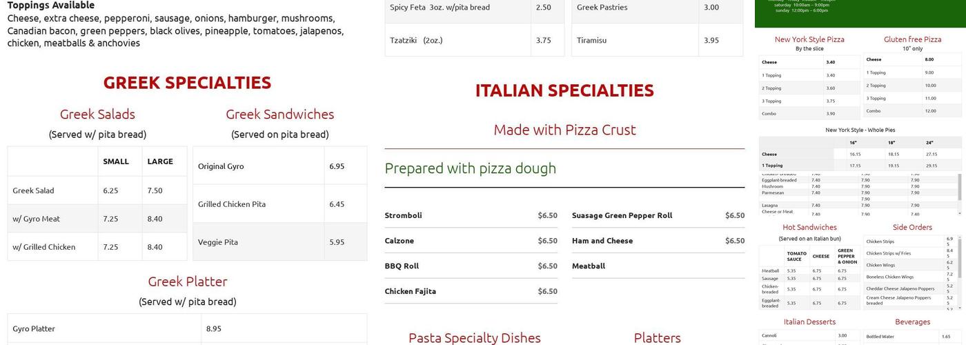 Sal original Pizza Menu