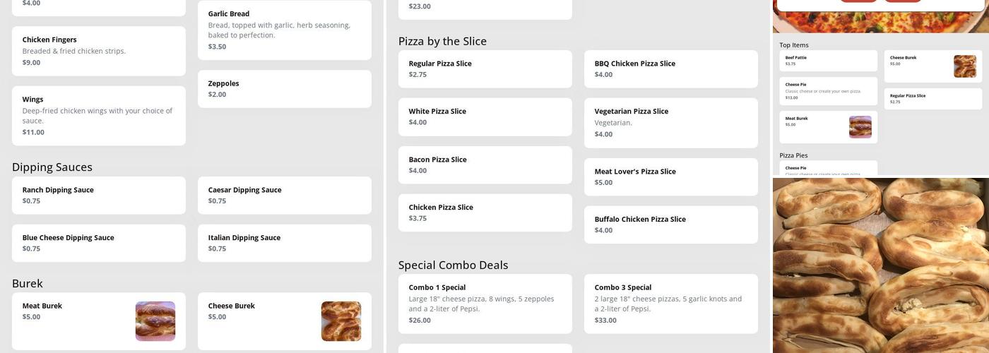 Side By Side Pizza & Burek Menu