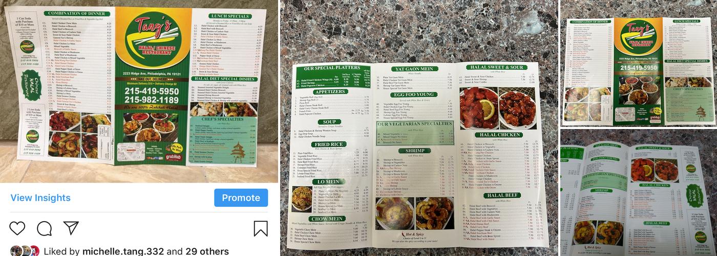 Tang’s Halal Chinese Restaurant Menu