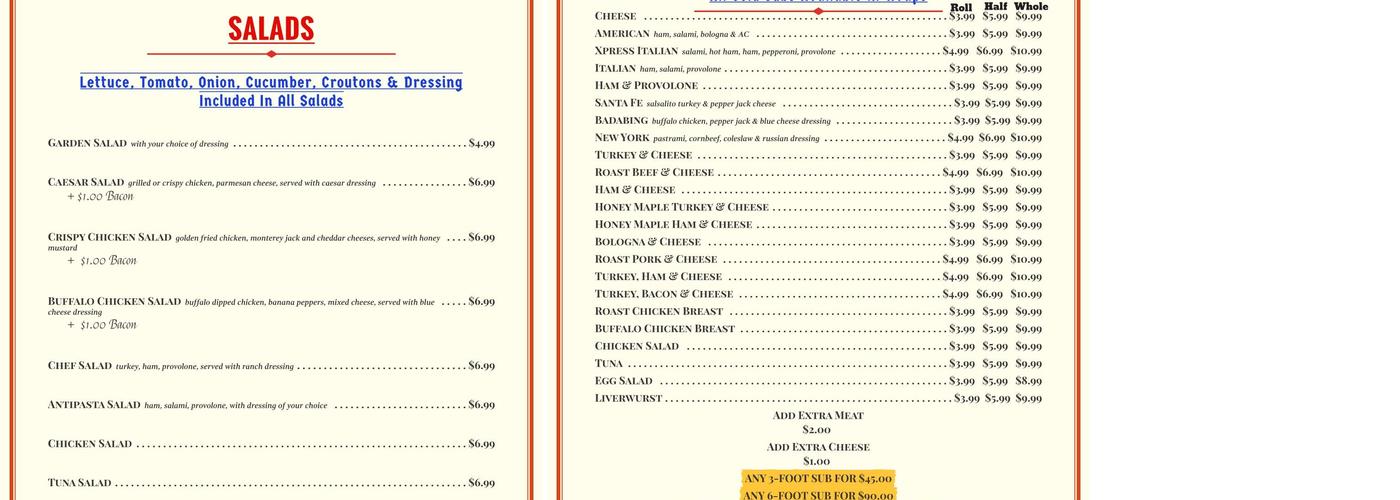Corner Xpress Mart Menu