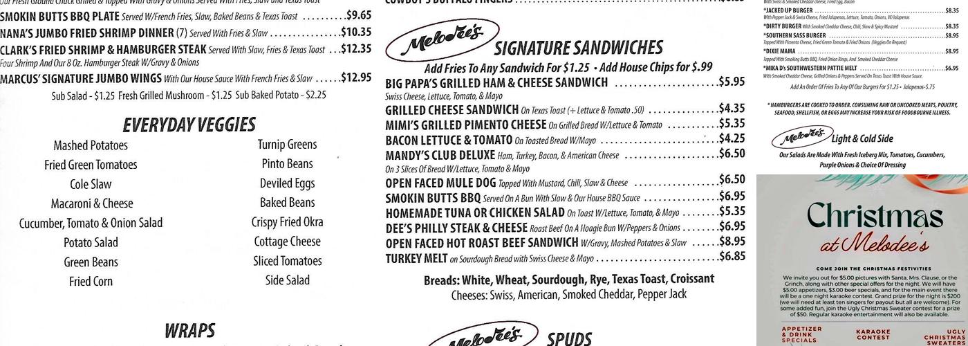 Melodee's Diner Menu