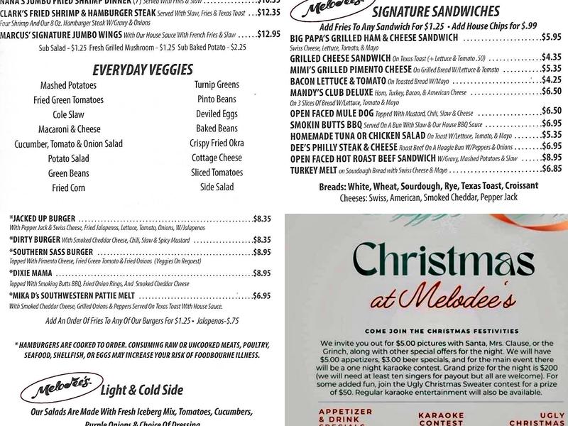 Melodee's Diner Menu