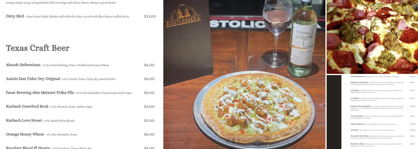 Bootleggers Pizza Parlor Menu