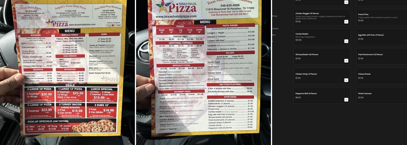 Texas Halal Pizza Menu