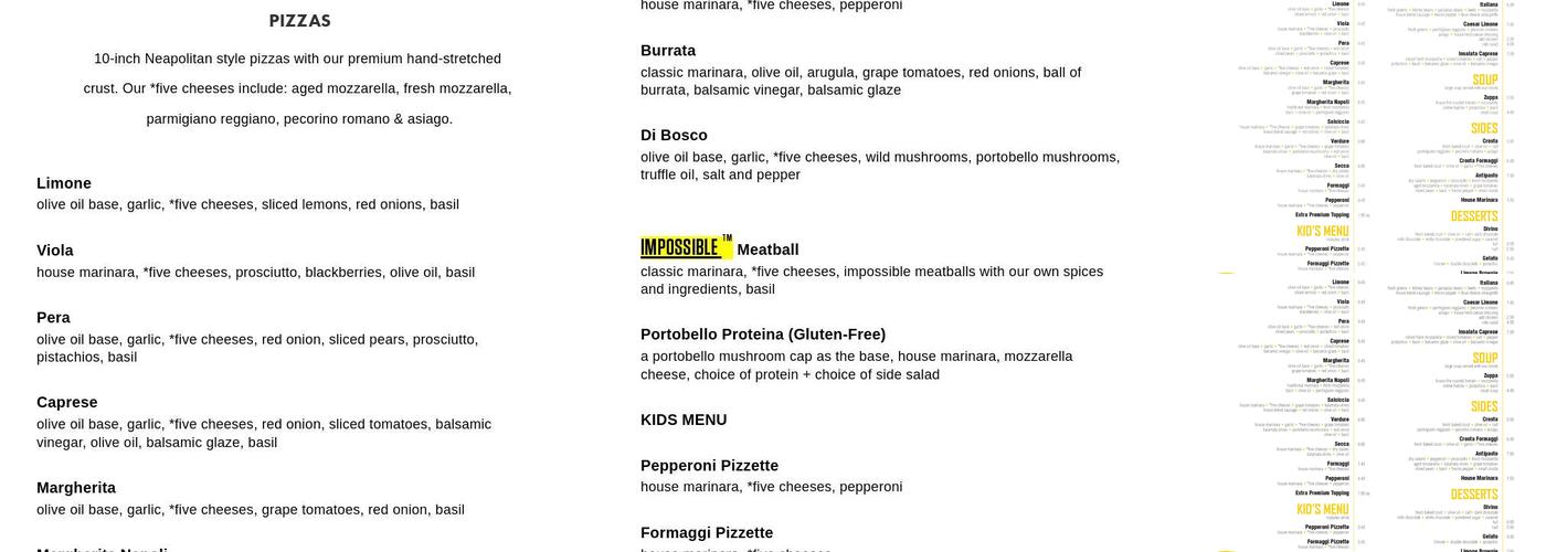 Pizzeria Limone Menu