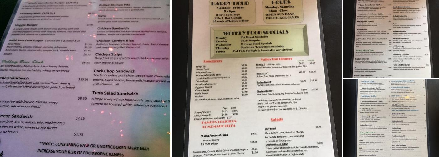 Valley Inn Menu