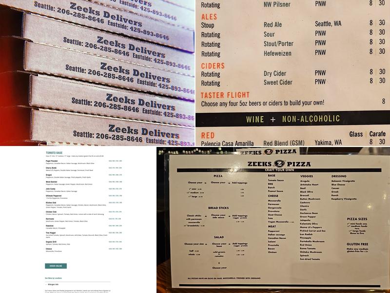 Zeeks Pizza Menu