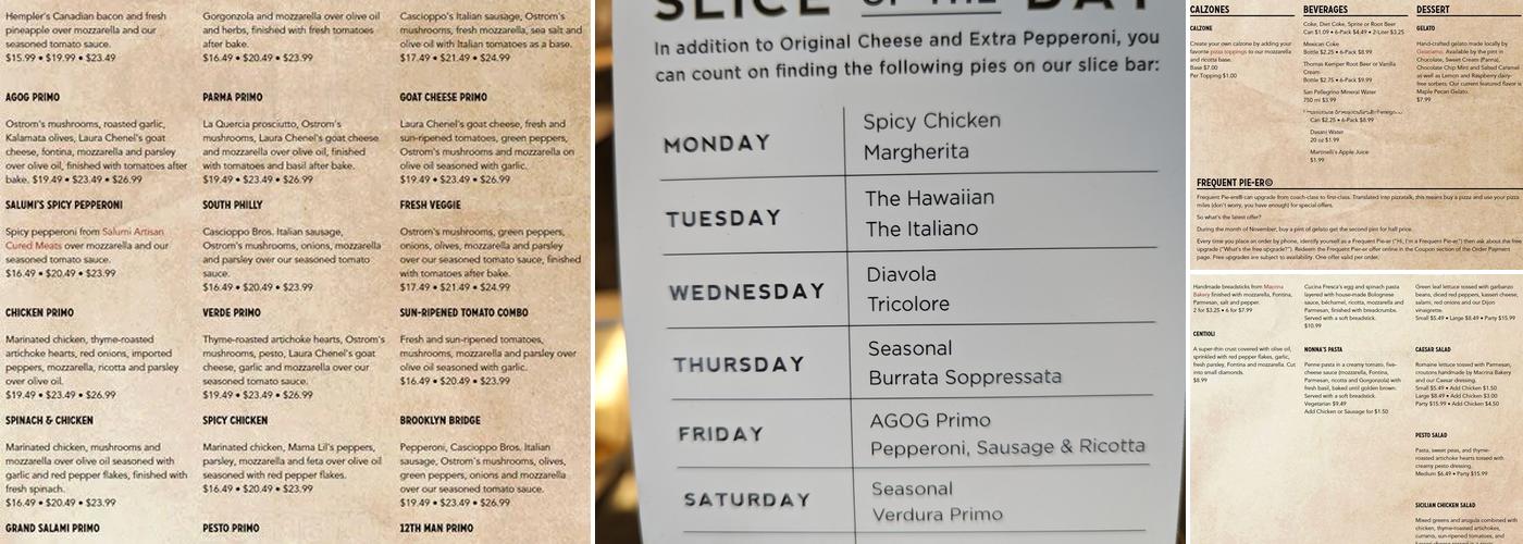 Pagliacci Pizza Menu