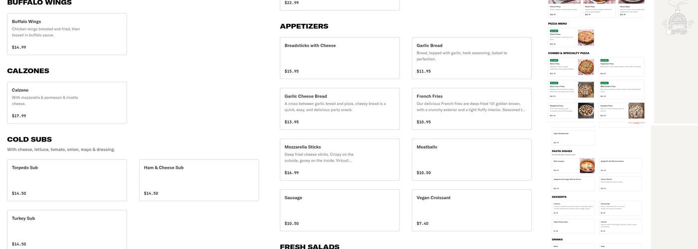 Uncle Gino’s Pizzeria Menu