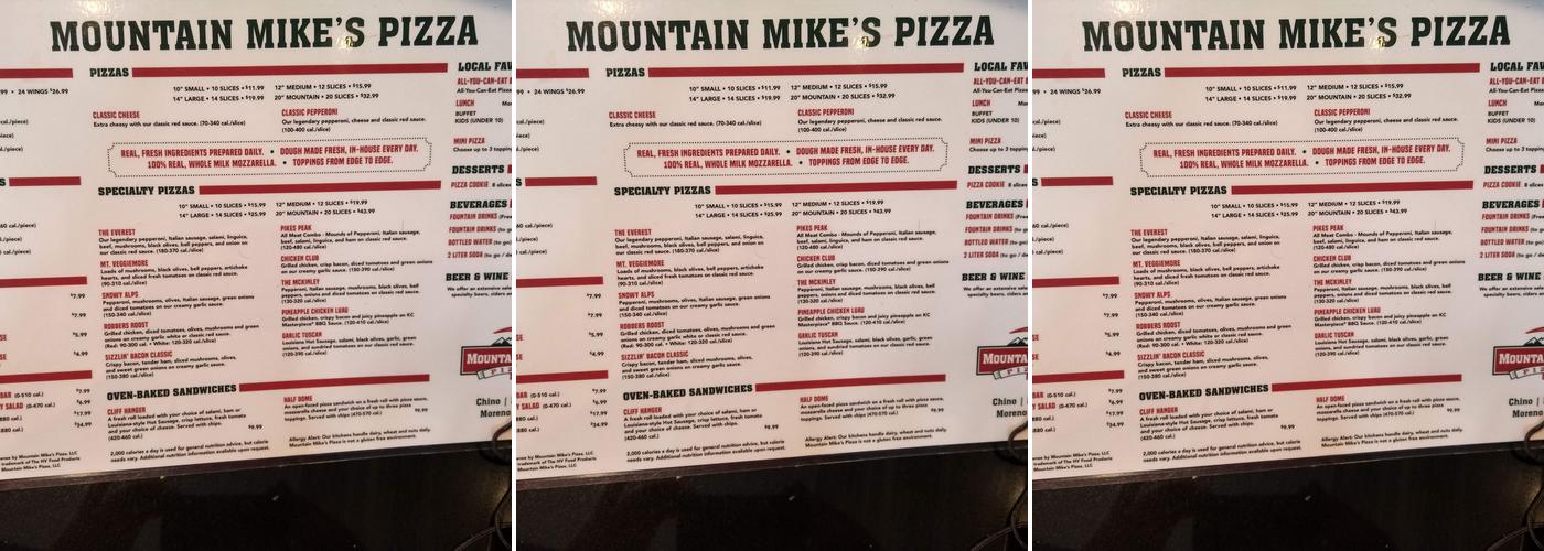 Mountain Mike's Pizza Menu