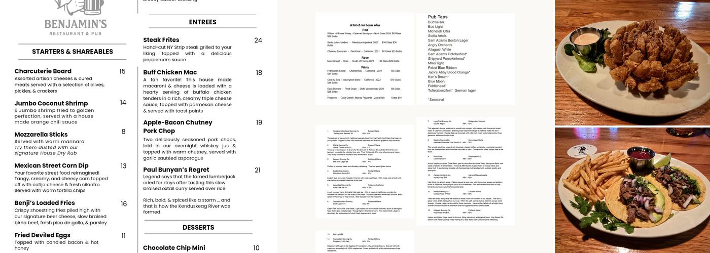 Benjamin's Restaurant & Pub Menu