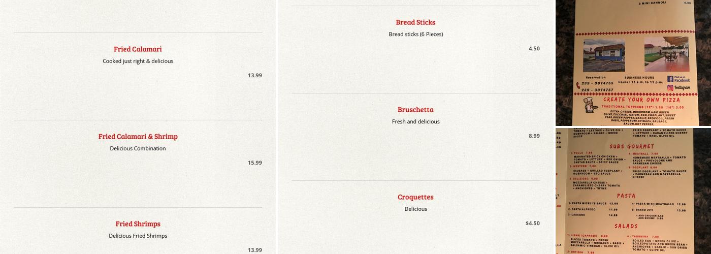 Sicilia Restaurant Menu