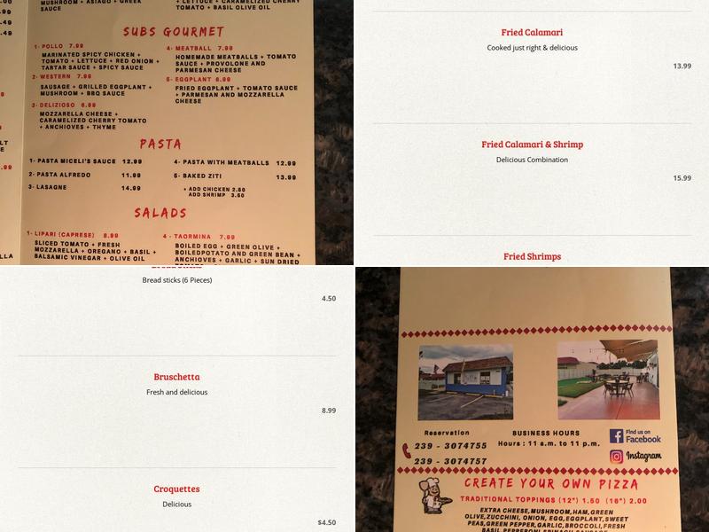 Sicilia Restaurant Menu