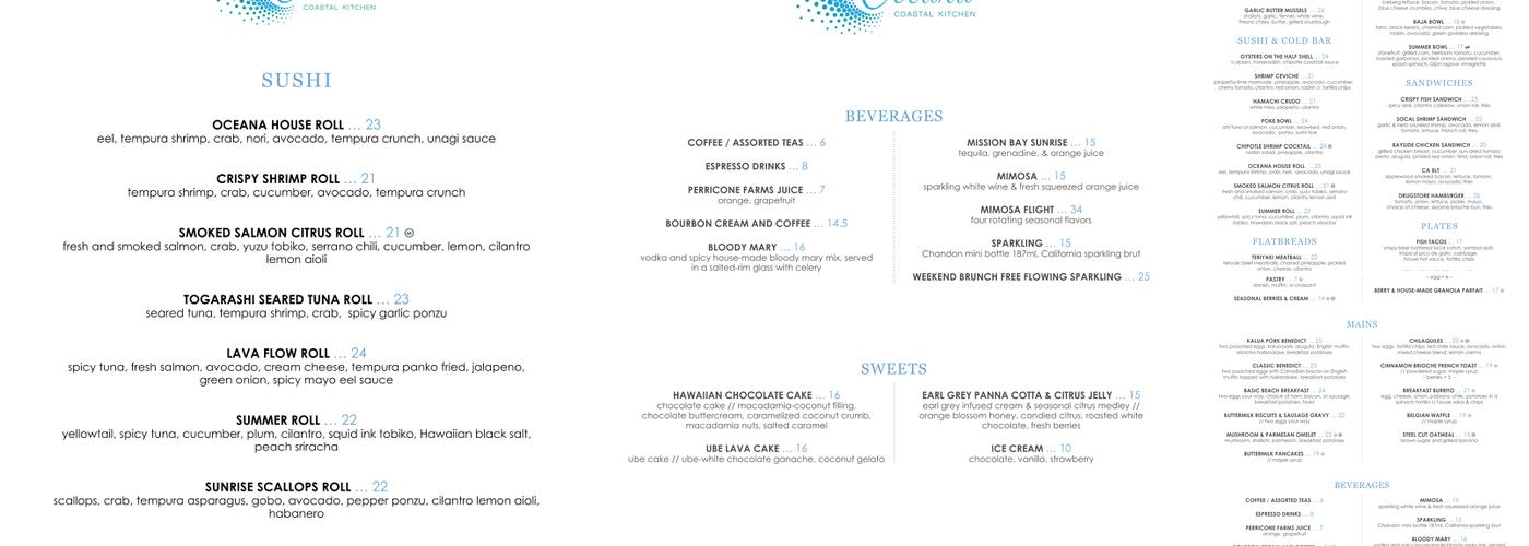 Oceana Coastal Kitchen Menu