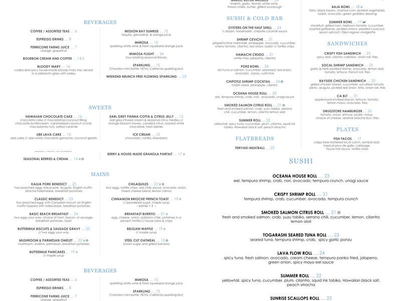 Oceana Coastal Kitchen Menu