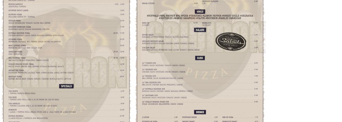 Gridiron Pizza #2 Menu