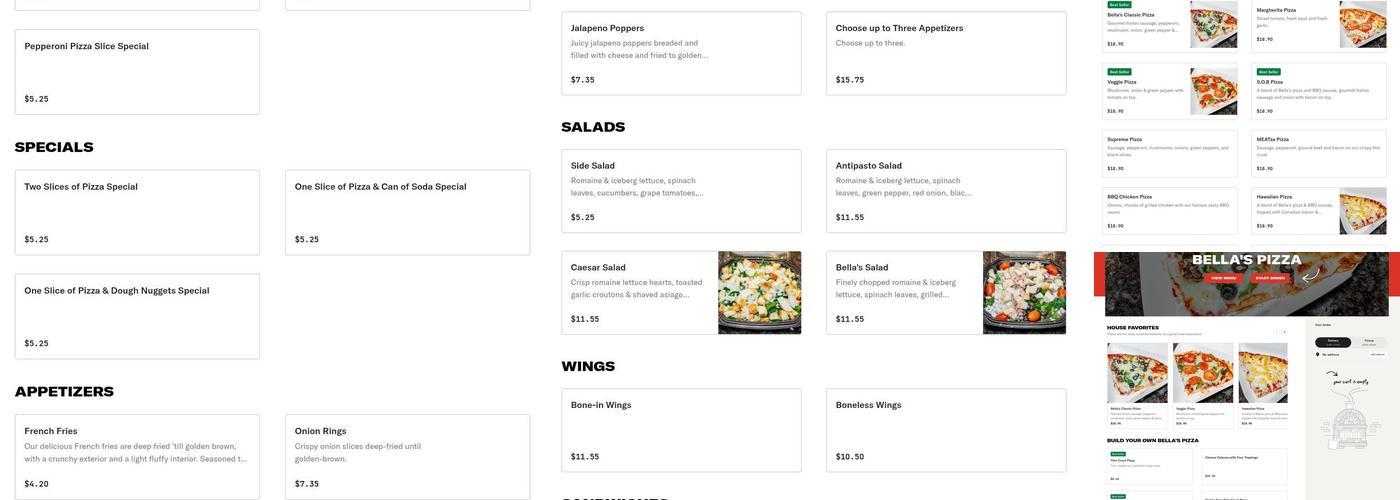 Bella's Pizza Menu