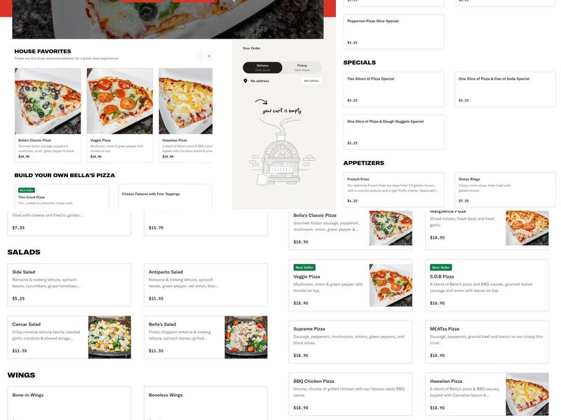 Bella's Pizza Menu