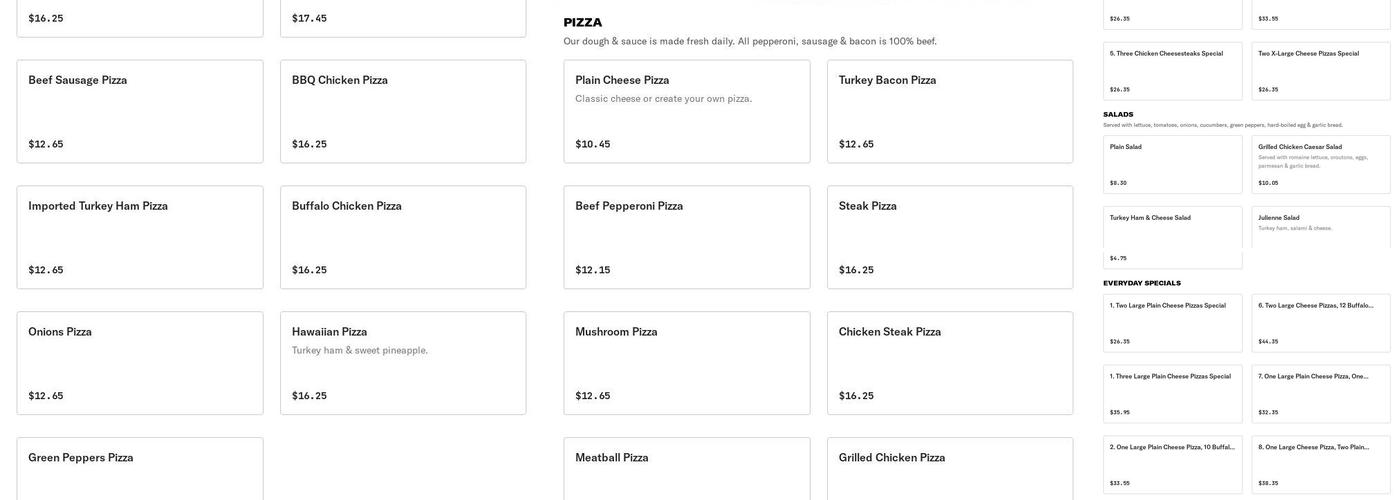 Crispy Pizza Menu