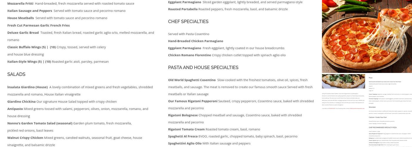 Cosentino Pizzeria Menu