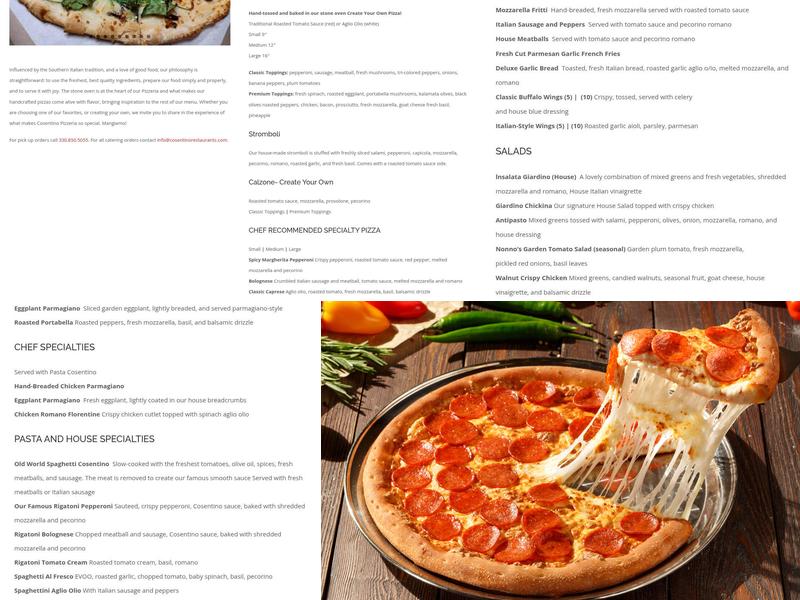 Cosentino Pizzeria Menu