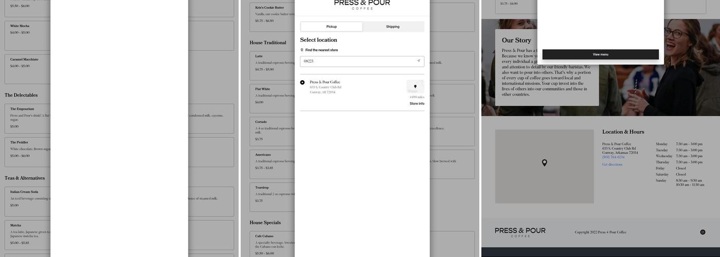 Press + Pour Menu