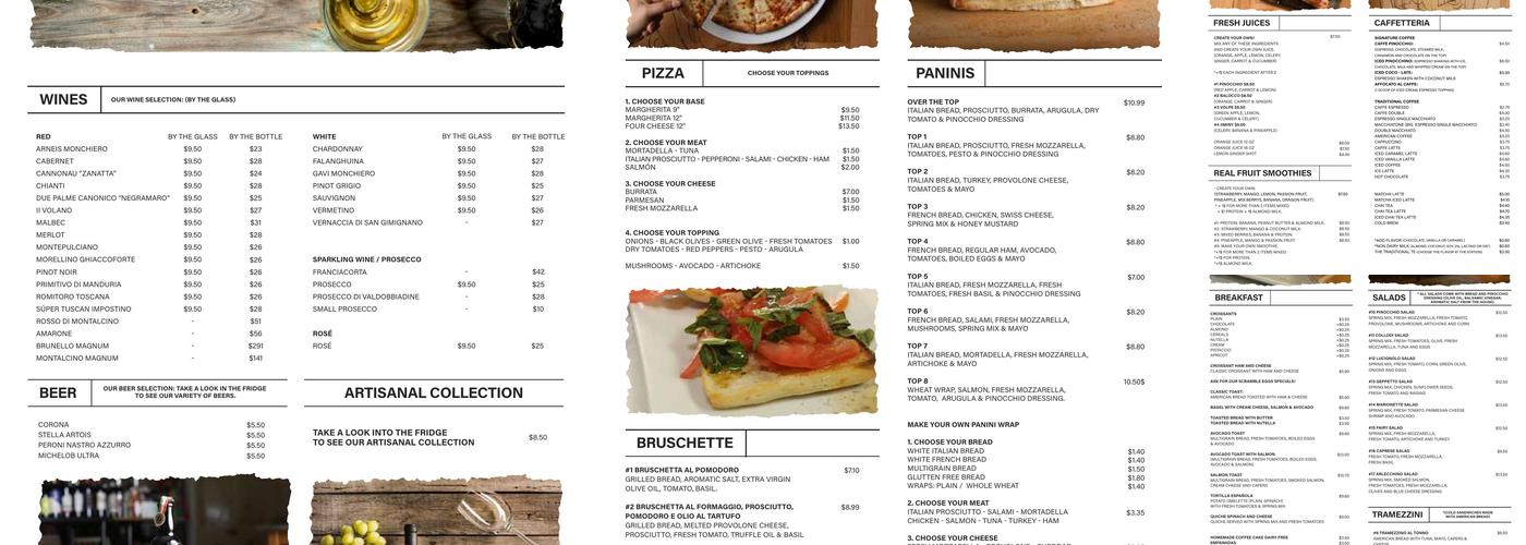 Pinocchio on the Bay Menu