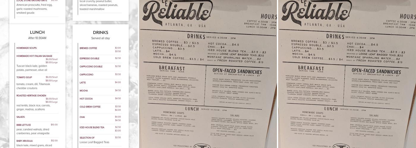 Ole Reliable Menu