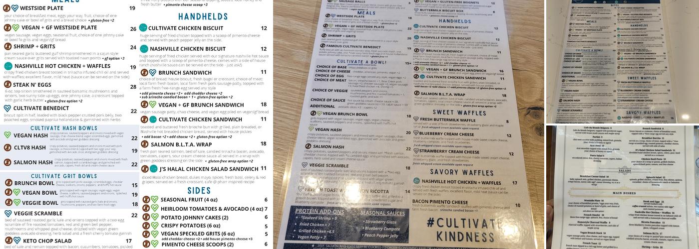 Cultivate Food and Coffee Menu