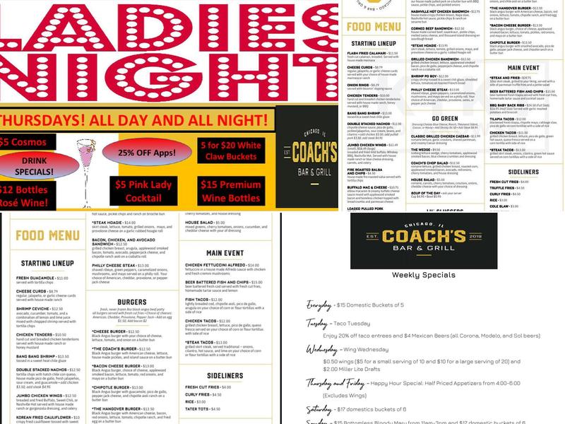 Coach's Bar & Grill Menu
