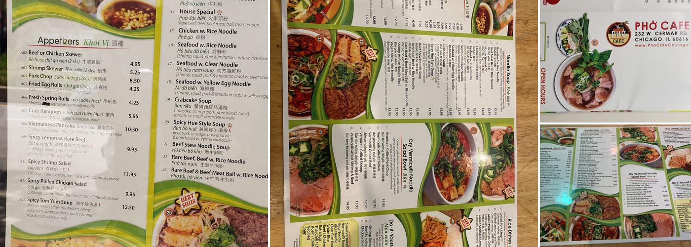 Phở Cafe Menu
