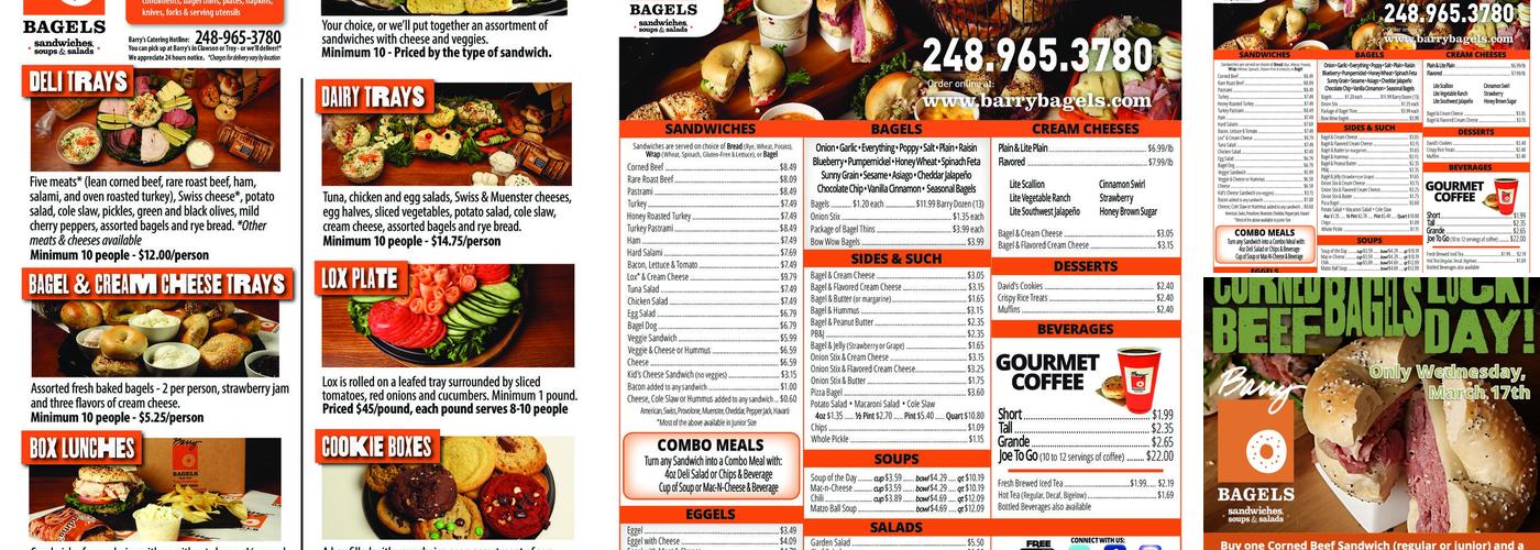Barry Bagels Clawson Menu