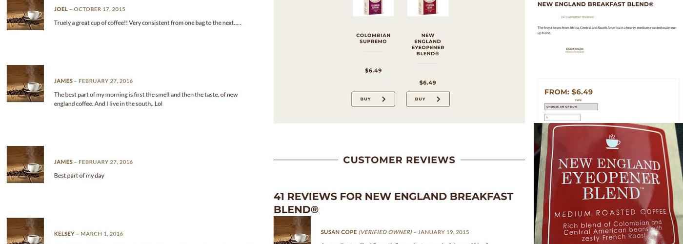 New England Coffee Menu