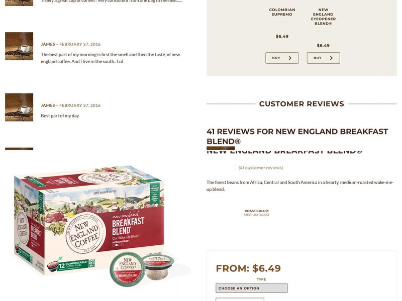 New England Coffee Menu