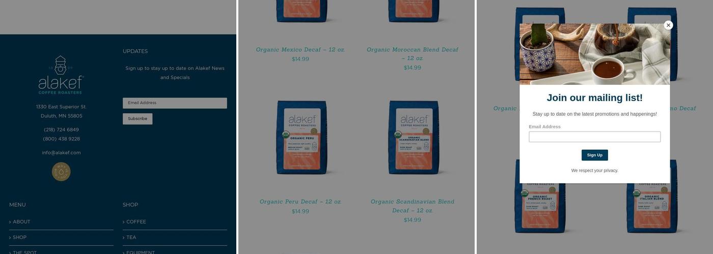 Alakef Coffee Roasters Inc Menu