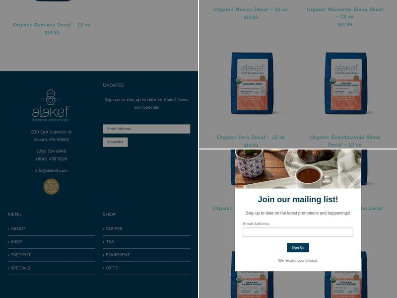 Alakef Coffee Roasters Inc Menu