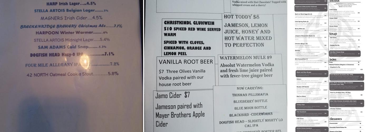 The Irishman Pub and Eatery Menu