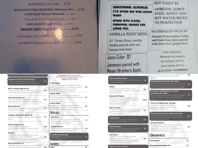The Irishman Pub and Eatery Menu