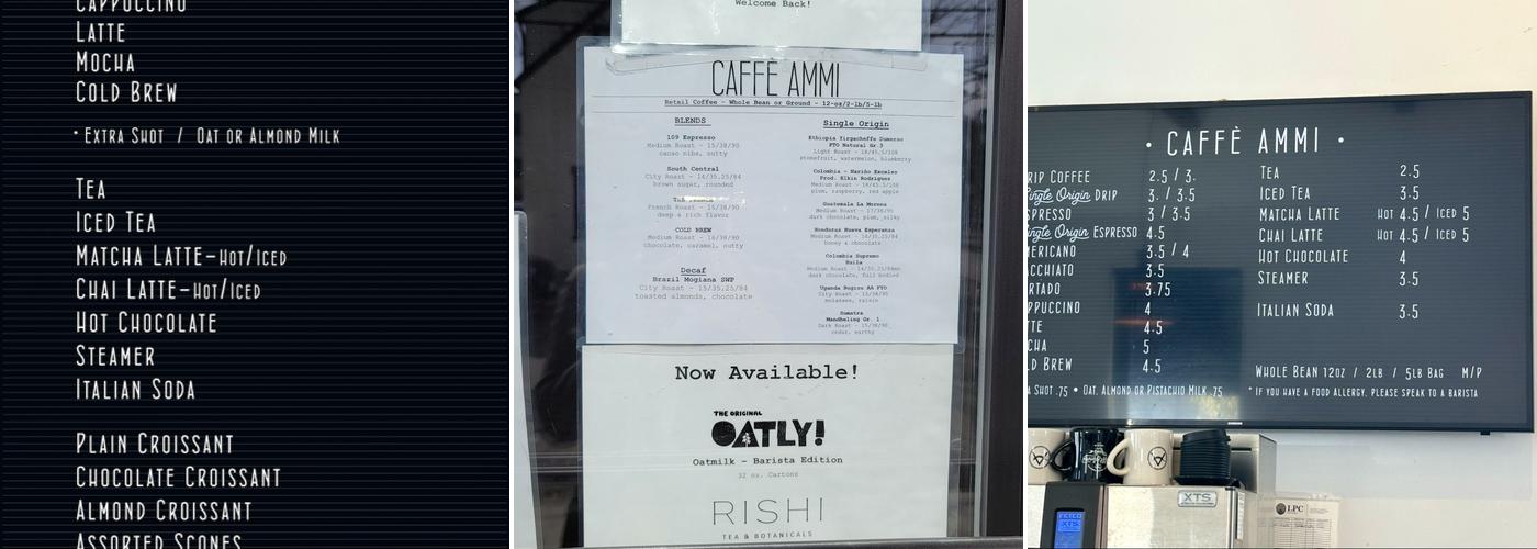 Caffè Ammi Roasting Co. Menu