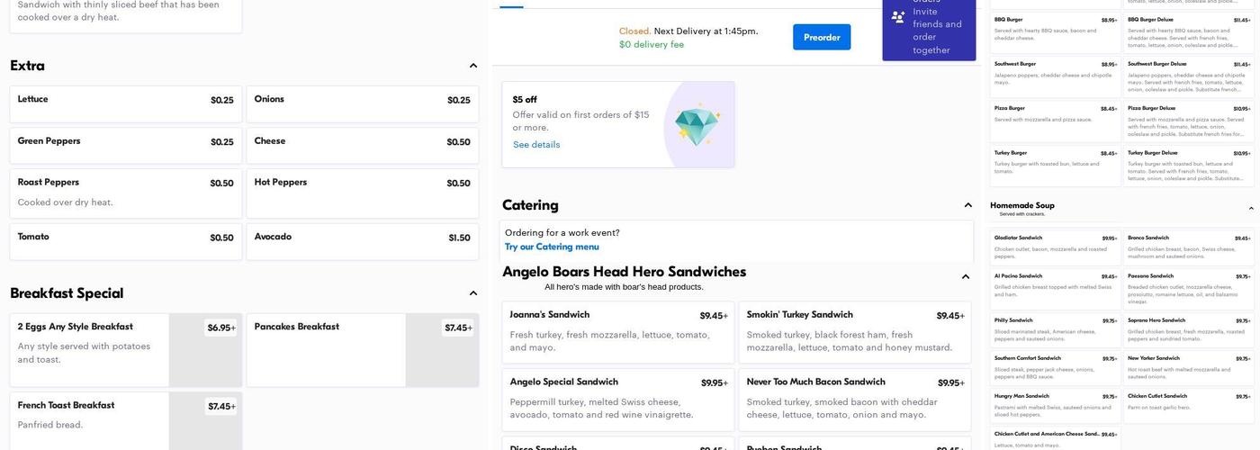 Angelo's Cafe and Grill By The Water Menu