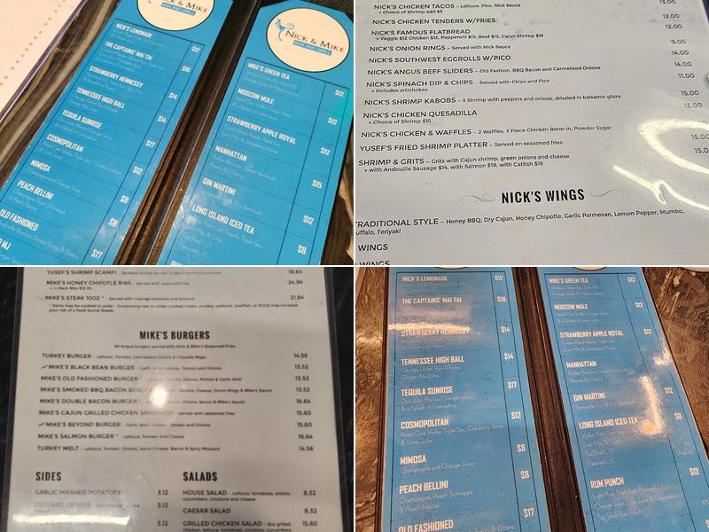 Nick & Mike Bar and Grill Menu
