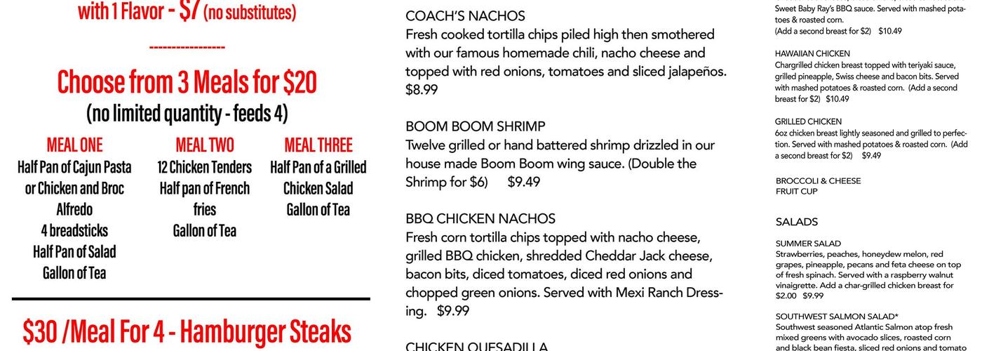 Coach's Neighborhood Grill Hickory Menu