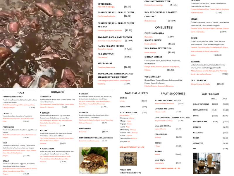 Recanto do Xiru Menu