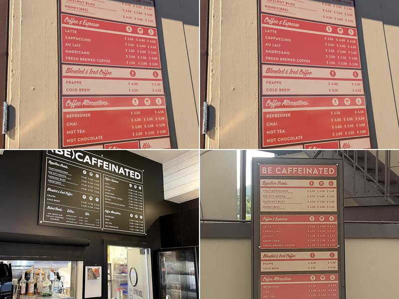 Be Caffeinated Menu