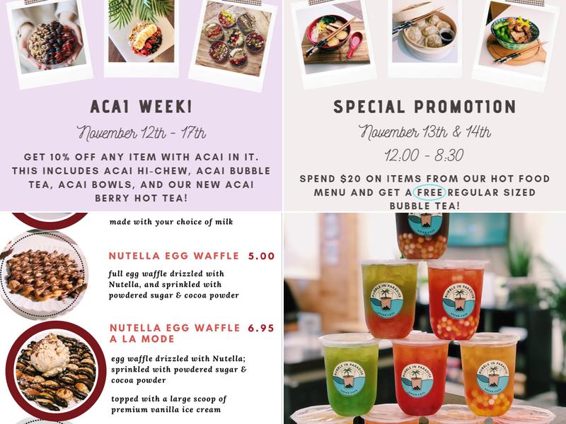 Bubble in Paradise Menu