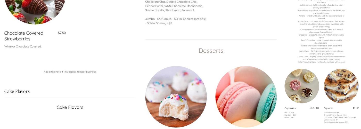 Butterfly Cakery Menu