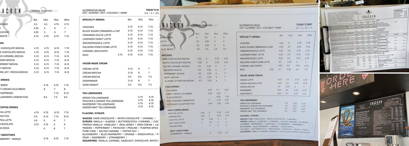 Cracken Coffee Roasters Menu
