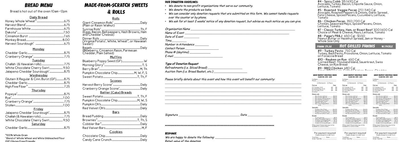 Great Harvest Bread Co. Menu
