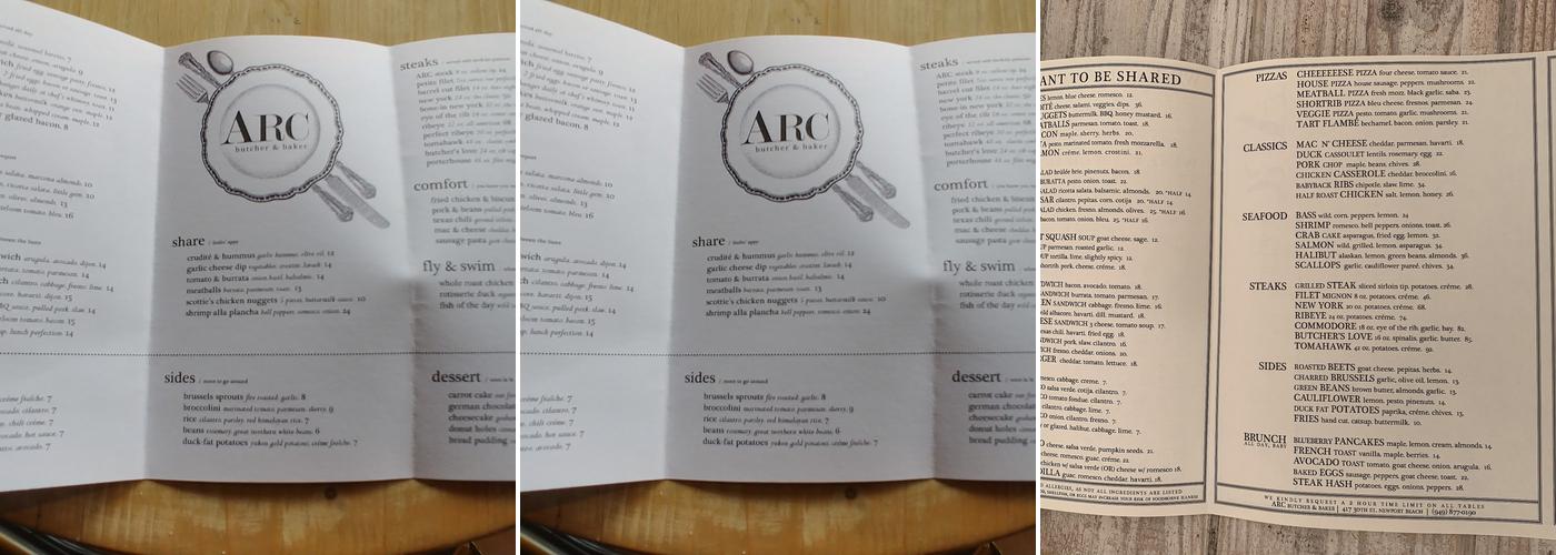 Arc Butcher & Baker Menu